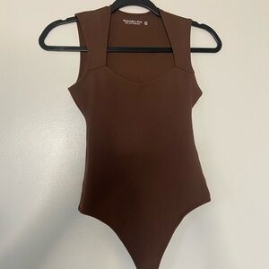 A&F Soft Ponte Portrait Bodysuit in Dark Brown